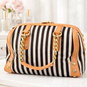 Henri Bendel Tan and Black Striped Satchel - used excellent condition